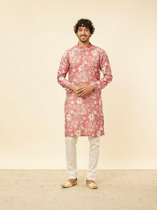 Manyavar Men's Viscose Blend Floral Printed Kurta